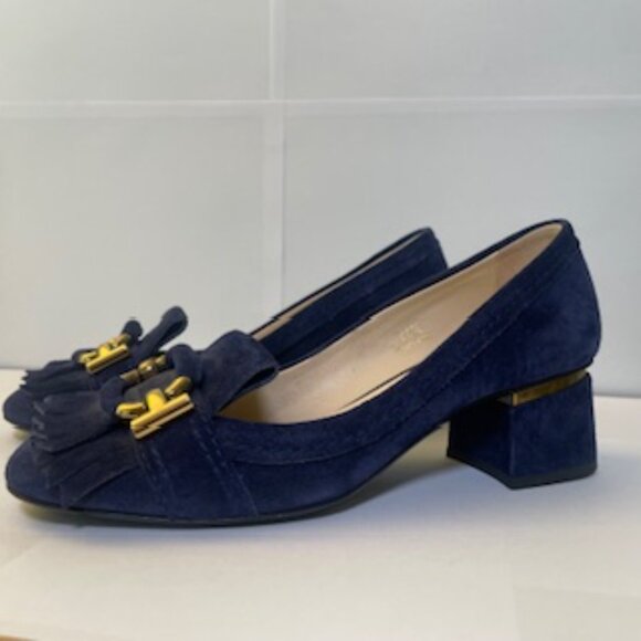 Tod's Blue Suede Kitten Heel with fringe, size 6 1/2 - Picture 4 of 10